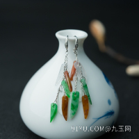 18K糯冰种三彩翡翠红红火火耳环