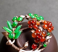 双彩冰种摇钱树翡翠胸花