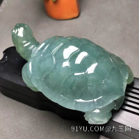 【长寿龟】蓝色糯冰种翡翠摆件