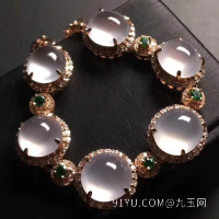 粉色冰种圆形翡翠手链