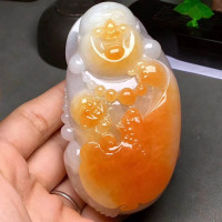 糯种黄翡佛公翡翠手玩