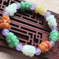 糯种五彩招财貔貅翡翠手链