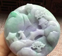 糯种春带彩山水牌翡翠挂件