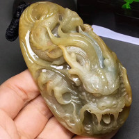 糯种黄翡龙牌挂件/手玩件