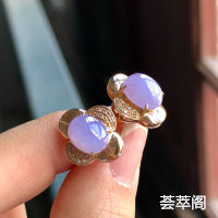 糯冰种紫罗兰翡翠耳钉 镶玫瑰金钻石
