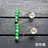 翠色糯冰种翡翠耳钉镶黄18K金