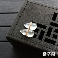 冰种淡晴水翡翠葫芦耳钉 镶玫瑰金钻石