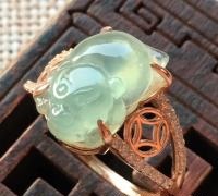 冰晴银镶金蟾戒指，裸石尺寸14/8.4/7.3  完美细腻靓丽        
