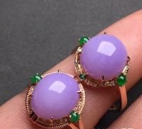 新品/个紫罗兰蛋面戒指18K金伴钻石镶嵌A货翡翠，种好色辣，时尚大方，完美无瑕    