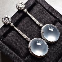 高冰玻璃种大蛋耳坠，裸石尺寸12.8/11.5/5.2mm