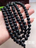 结缘，墨翠7.8MM粒珠链，种老水足，乌黑油润，完美度高，mc