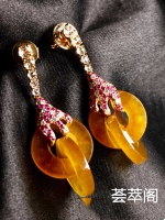 冰黄环环相扣耳环，种老，裸石尺寸14-2.5