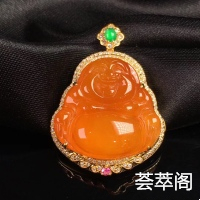  冰红翡【福星】翡翠佛公吊坠～18k金伴钻镶嵌，翡色浓郁、冰透润泽、完美润泽，果冻般质地，佛公面相喜庆、大度能容，笑意开怀，寓意“招财纳福、吉祥如意、平安康健”之意